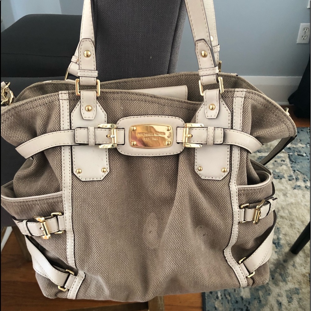 Michael Kors leather and canvas shoulder bag